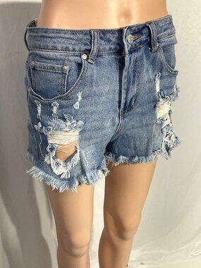 Almost Famous Size 9 Distressed Jean Shorts Womens Denim